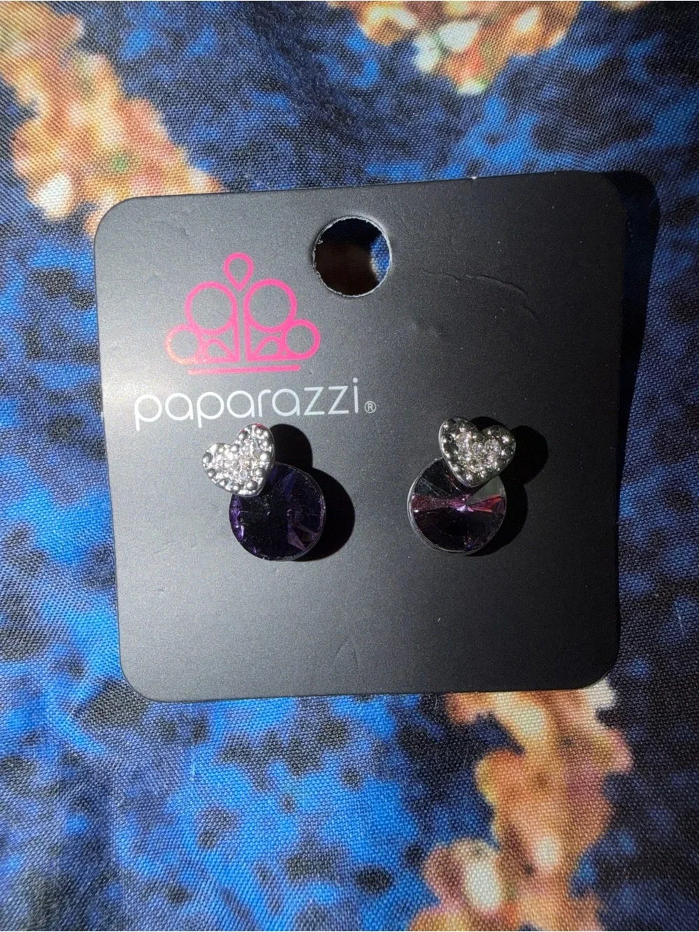 paparazzi Silver Heart and Purple Crystal Studs